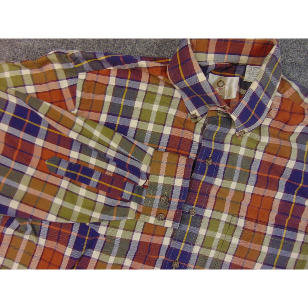 Vivella Shirt Mens Med Green Blue Plaid Cotton Wool Blend Autumn Fall